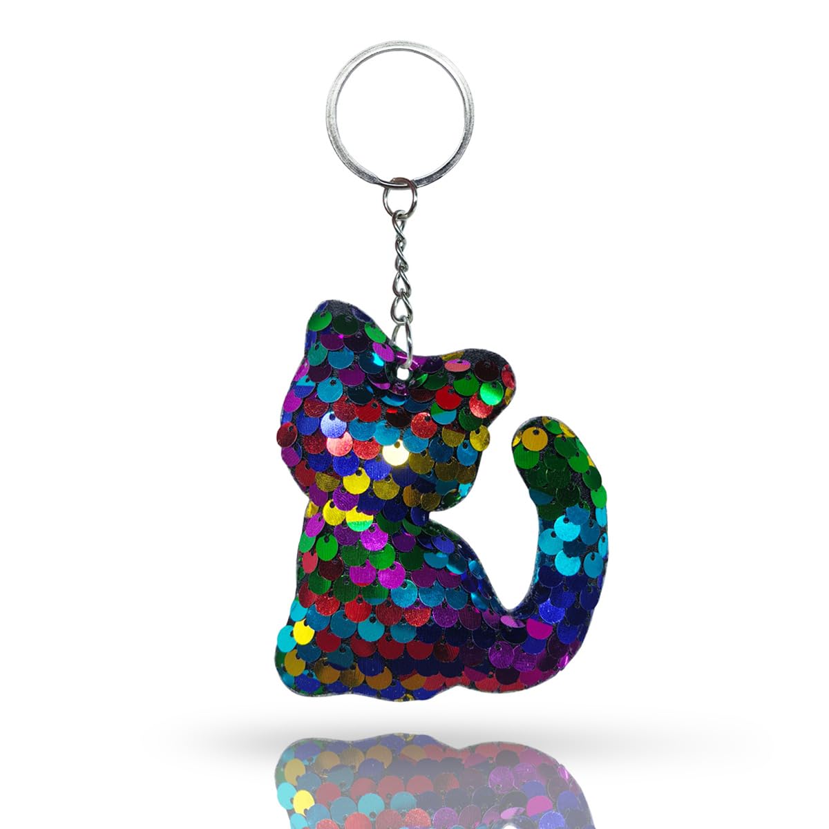 Sparkly Cat Sequin Car Keychain, Kawaii Kitty Key Ring Hanging Decoration, Mini Key Holder Present for Women (Colorful)
