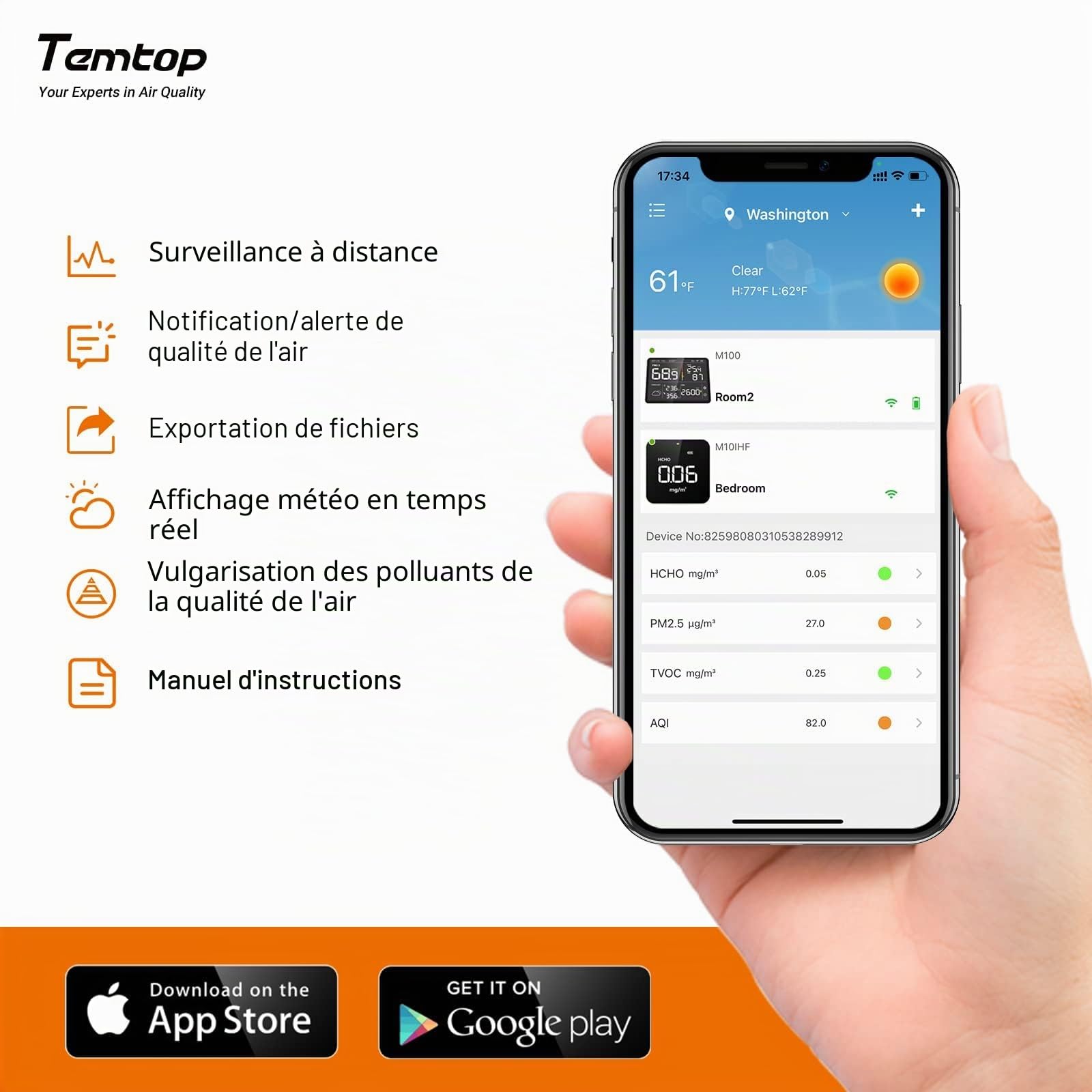 Temtop M10i Détecteur de Qualité de l'air pour PM2,5 HCHO TVOC AQI, Appareil Mesurant de Qualité Air Intérieur Portable Intelligent avec APP