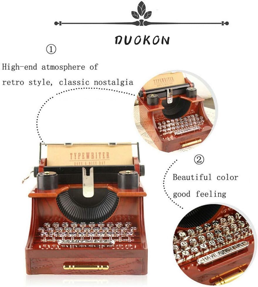 Image of AUGEN Exclusive Music Box Musical 360 rotatable Carousel Children's Wooden Men and Women Birthday Creative Christmas Valentine's Day Gift Home Decoration (Typewriter)