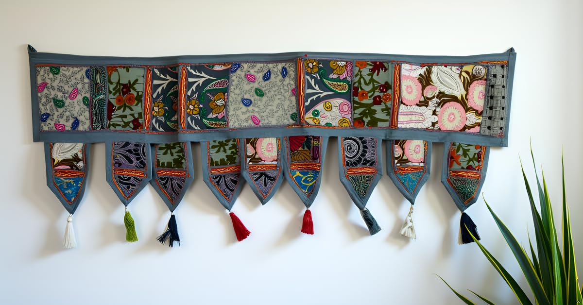 ICC valances for windows Toran Cotton Vintage Patchwork Door Hanging Valance Window Hand Embroidered Bohemian Decor Living Room Wall bedroom living