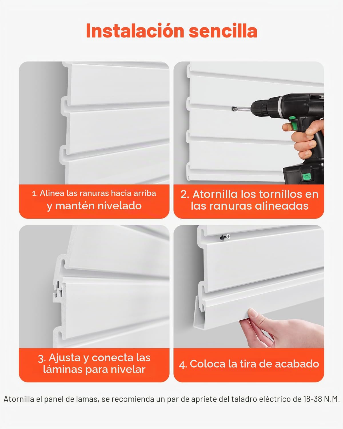 VEVOR Paneles de Pared de Listones 1225 x 645 x 20 mm, Panel de Listones de Garaje de PVC Diseño Modular con Estructura de Acoplamiento y Corte de Bricolaje para Almacenamiento y Exhibición, Blanco