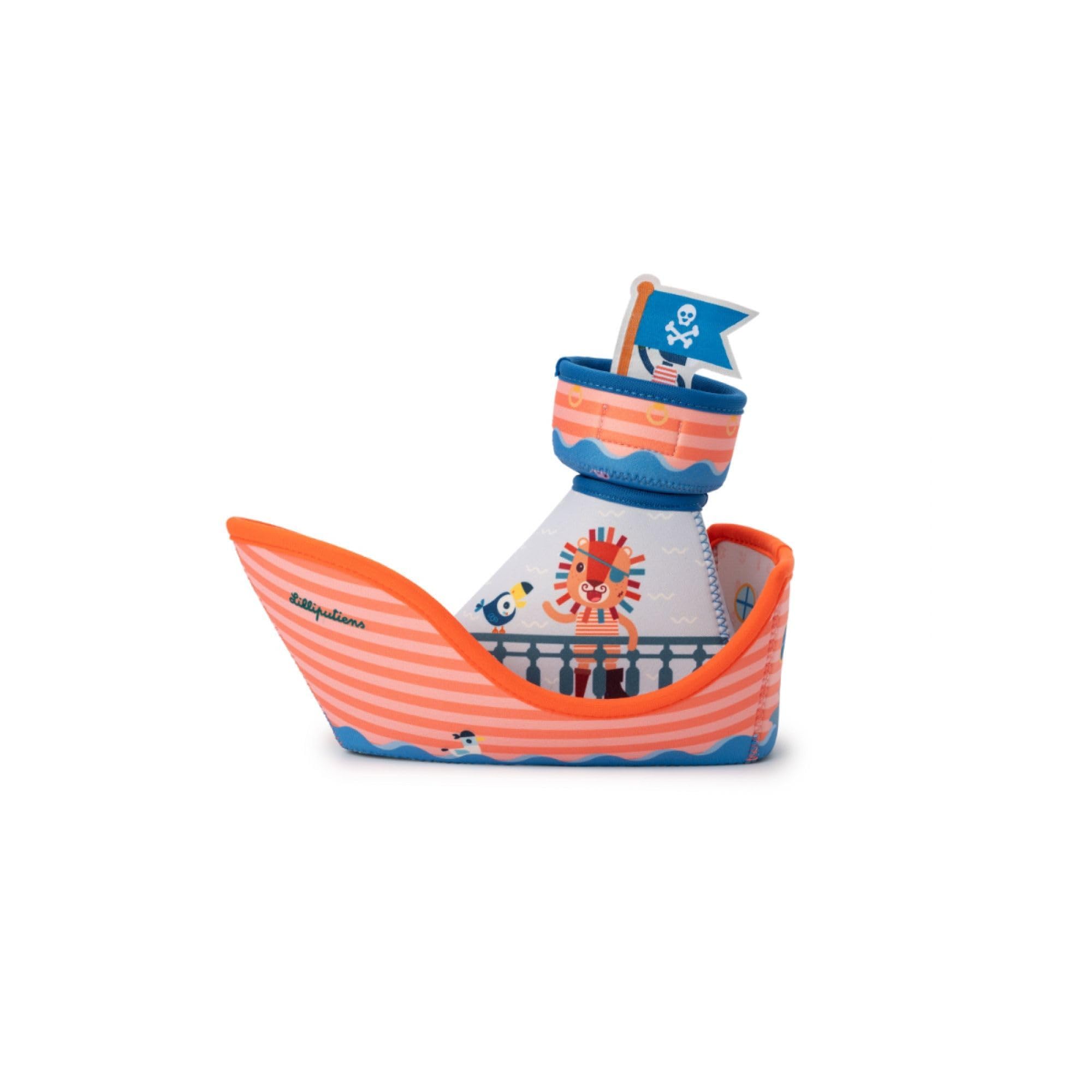 LILLIPUTIENS, Pirate Ship for the Bath, Aquatic Toy in Neoprene with Detachable Characters, Floating Ship