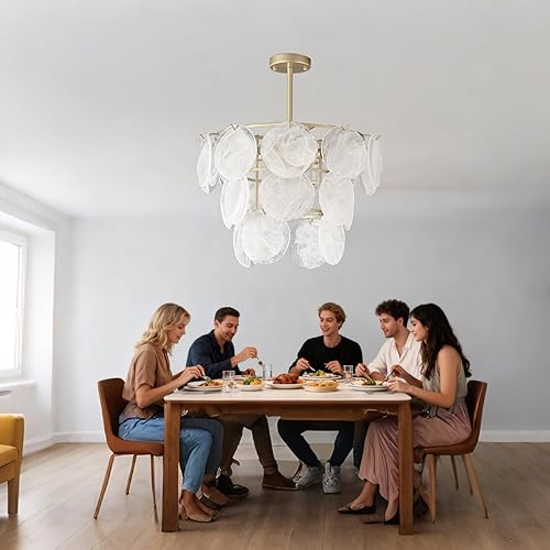 Miniatura 3 de Candelabros de cristal modernos de 9 luces para comedor, 3 niveles de marco de hierro redondo dorado, lámpara colgante de 19.7 pulgadas para sala de