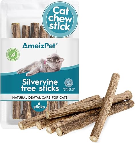 AmeizPet Silvervine - Palillos dentales de limpieza dental para gatos, cuidado dental Matatabi, juguete masticable para gatos, 6 unidades