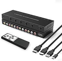 Vista 1 de Convertidor de AV a HDMI de 4 puertos, conmutador de AV a HDMI de 4 puertos con control remoto IR, soporte de 16:9/4:3 y cambio rápido compatible