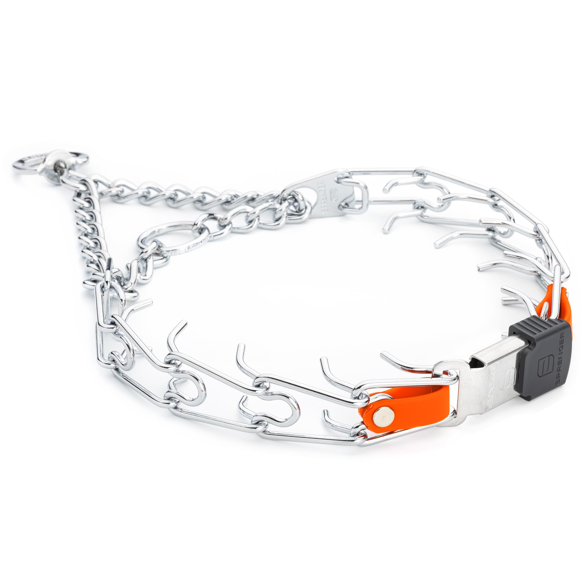 Collier de dressage Herm Sprenger acier chromé boucle ClicLock orange 58,4 cm