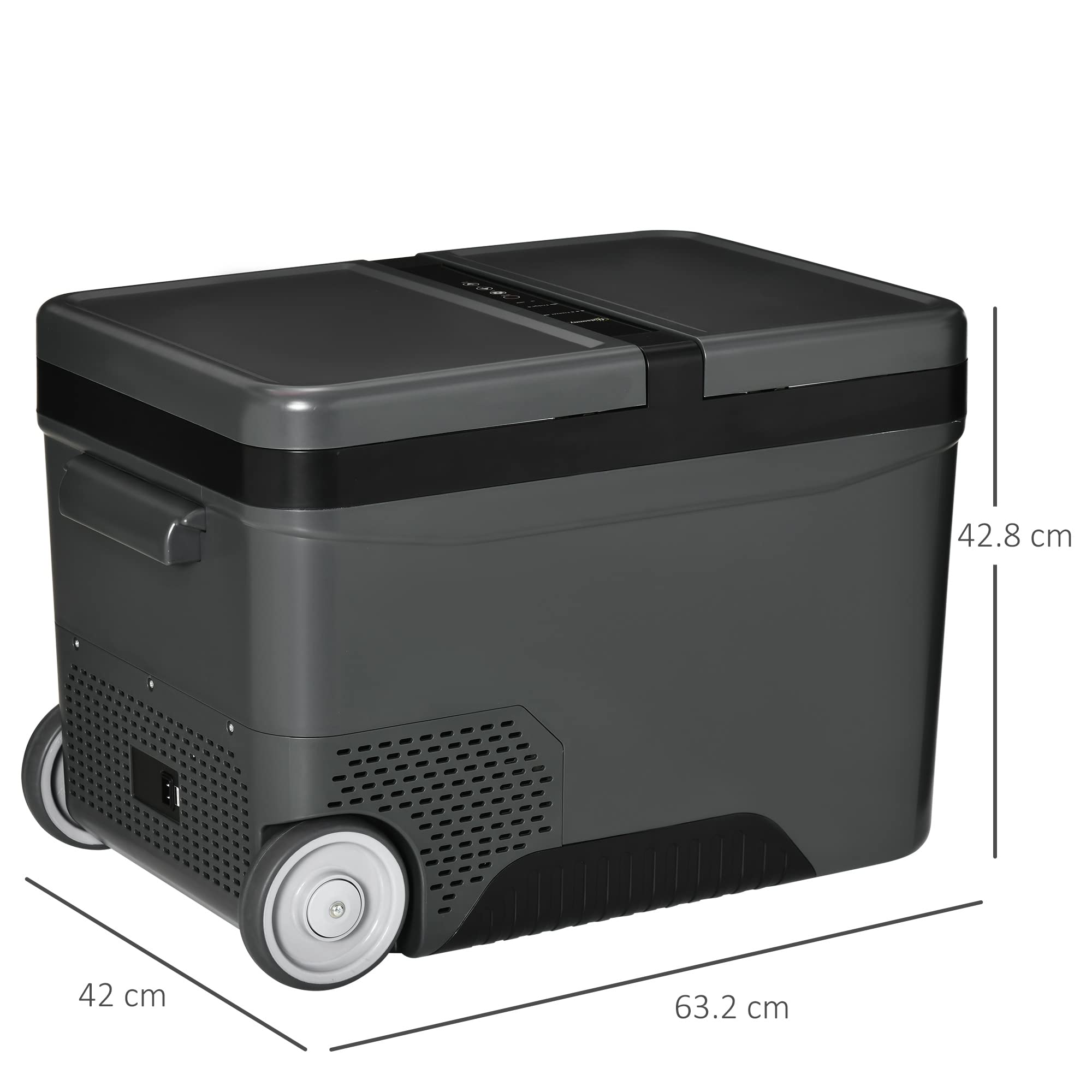 Outsunny Frigo Portatile Elettrico a Compressore da 35L con Maniglia Telescopica e Ruote, Frigorifero Piccolo da 12/24V DC e 110/240V AC, per Auto e Camion
