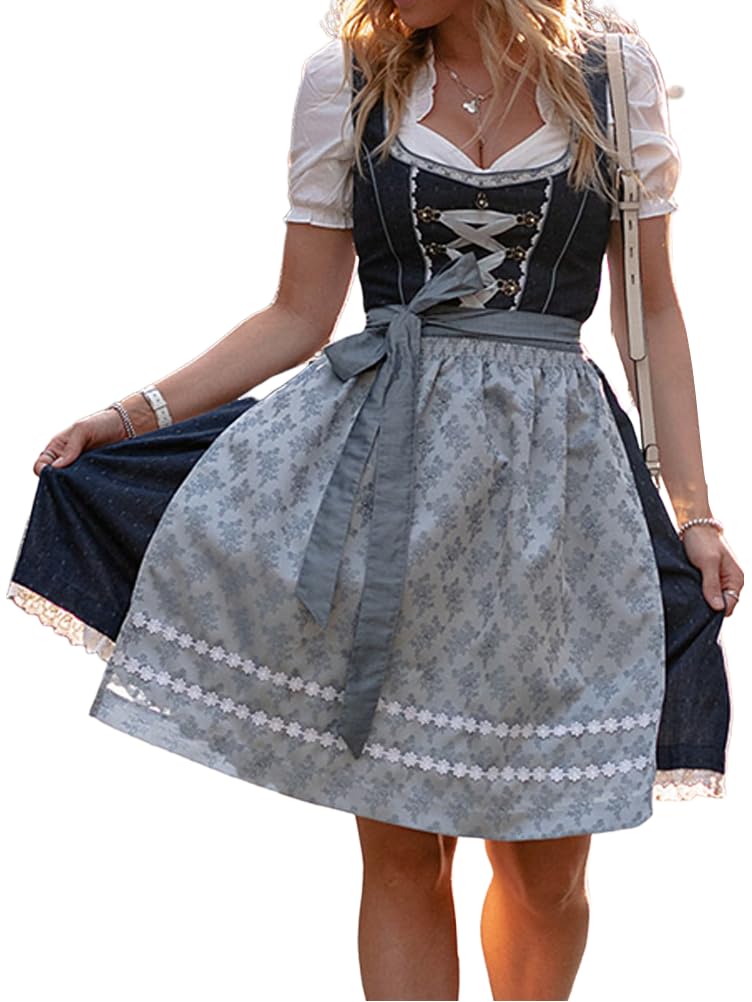ORANDESIGNE Dirndl Damen Midi Trachtenkleid Trachtenmode Trachtenrock Kleid für Oktoberfest Besondere Anlässe