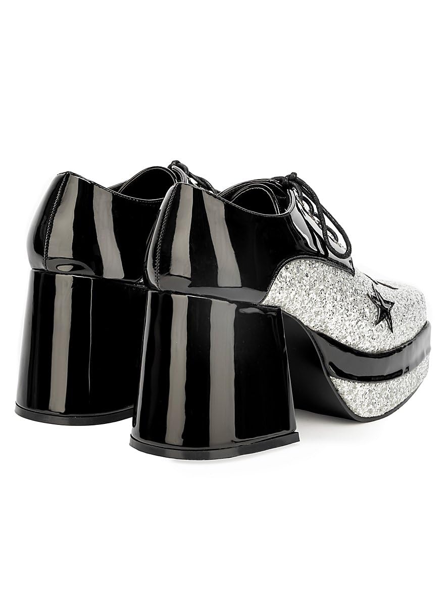 Disco Plateau-Schuhe für Herren - schwarz-Silber- Wet-Look - Schuhgröße: 42-43