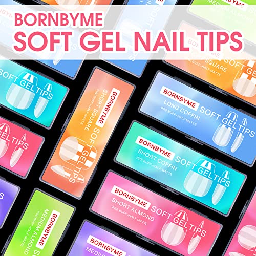 Short Coffin Soft Gel Nail Tips, Bornbyme 240 Pcs Pre Buff Full Cover Shaped Nail Extenison Tips Half Matte Gel X Nail Tips Acrylic False Nail Tips #TOP4