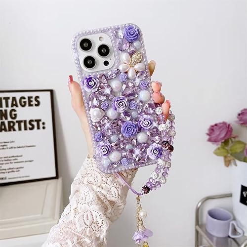 Miniatura 1 de Threesee Funda para Samsung Galaxy A13 5G con diseño floral brillante, flores de diamantes de imitación de lujo, con perlas de diamantes de