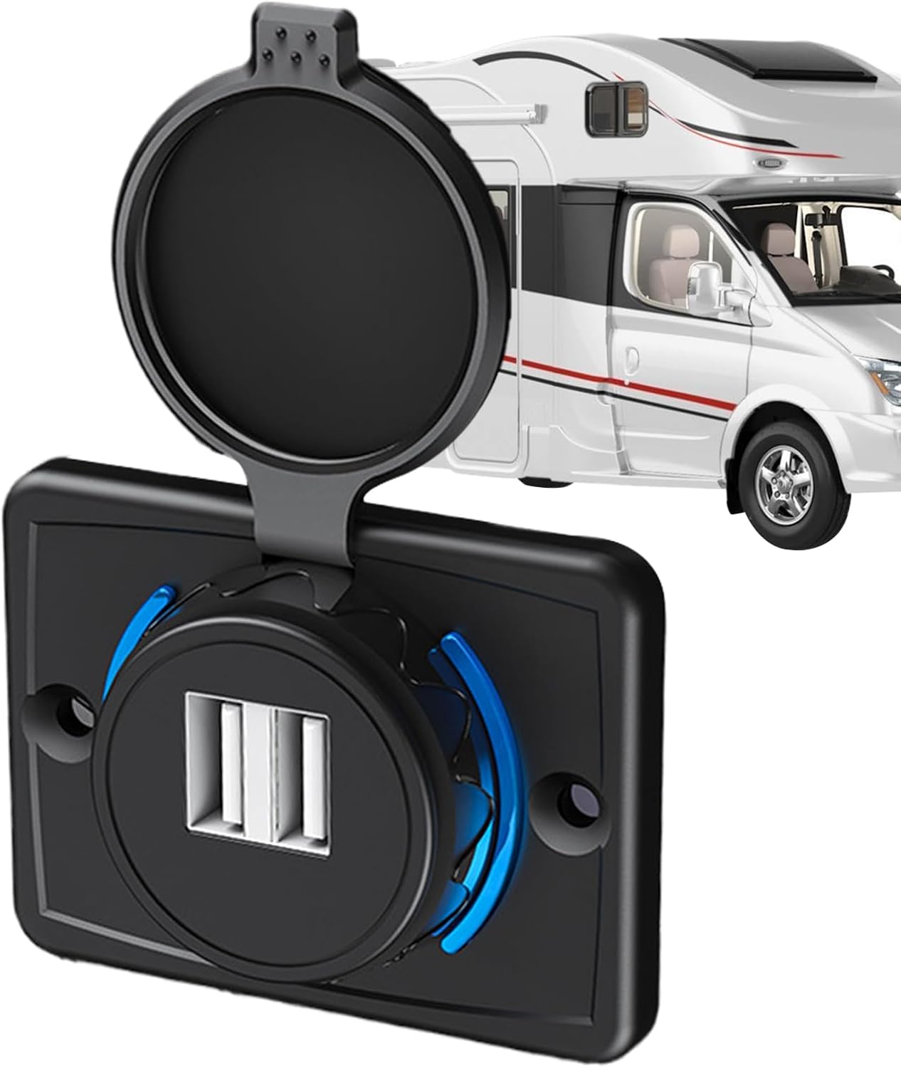 Salida USB para vehículos recreativos | Panel de Puertos USB Pequeños 3.1A RV | Estación de Carga, Cargador de teléfonos con luz indicadora, Adaptador de Salida para ATV Autobús Barco Vehículo Vehículo