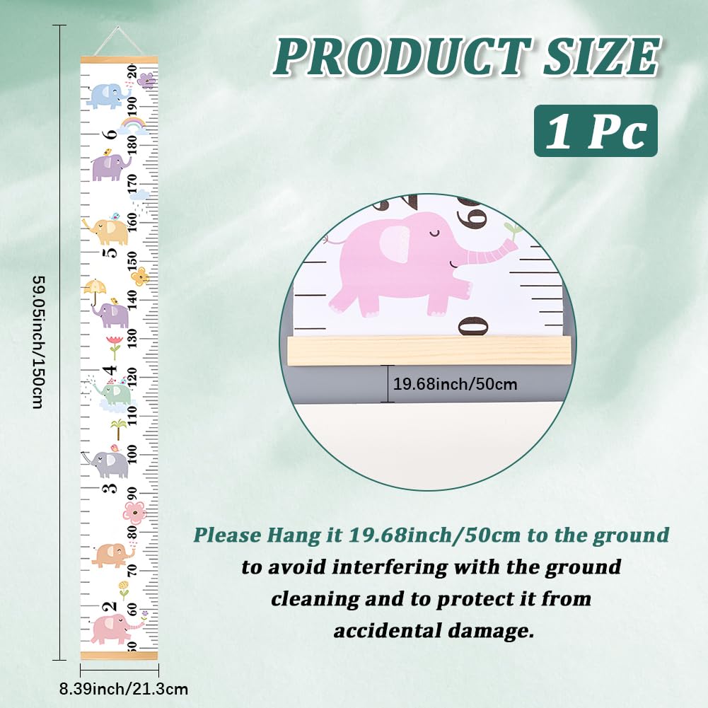 CREATCABIN Animal Growth Chart For Wall Cartoon Growth Height Chart Handing Ruler Measurement Wall Decor Canvas Removable Height Growth Chart for Home Living Room Decoration Nursery 4.9 FT Elephant - Image 2