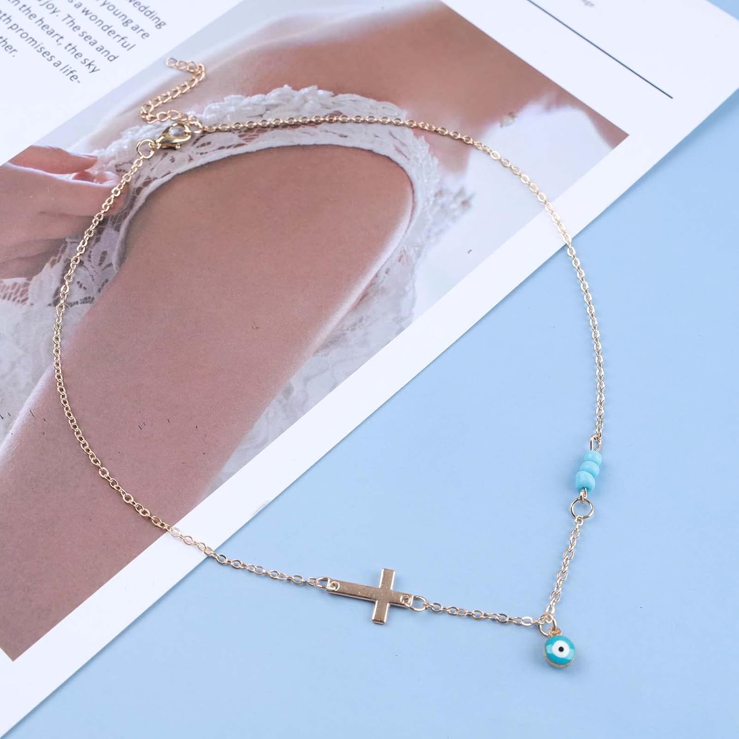 ボーホー ターコイズ チョーカー ネックレス ターコイズ クロス ペンダント ネックレス 宗教 十字架 ネックレス 邪視 十字架 ネ