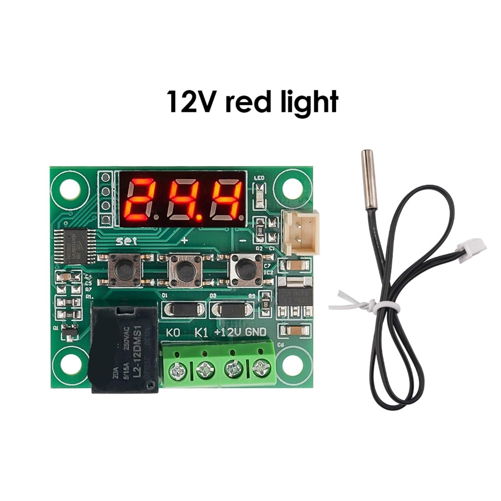 10 pezzi W1209 LED Termostato digitale Controllo temperatura Termometro DC 12V Modulo interruttore regolatore termico + sensore(Blue)