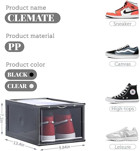 Miniatura 5 de Clemate Caja de almacenamiento de zapatos, juego de 8, caja de zapatos de plástico transparente apilable, caja de zapatos frontal con tapas,