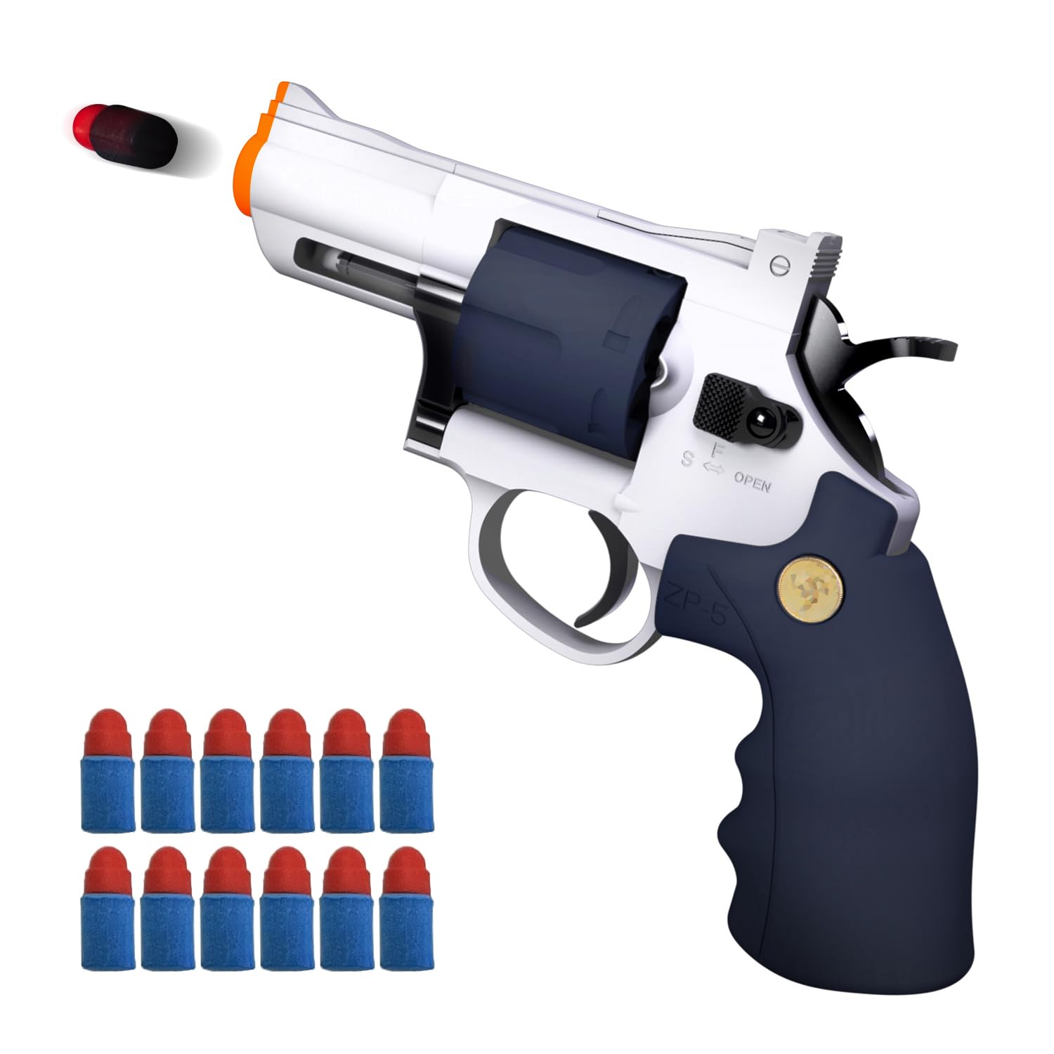 Revolver Toy with Safe Soft Foam Refill Bullets,Compatible with Water-Beads Toy for Children Adult Shooting Games Play