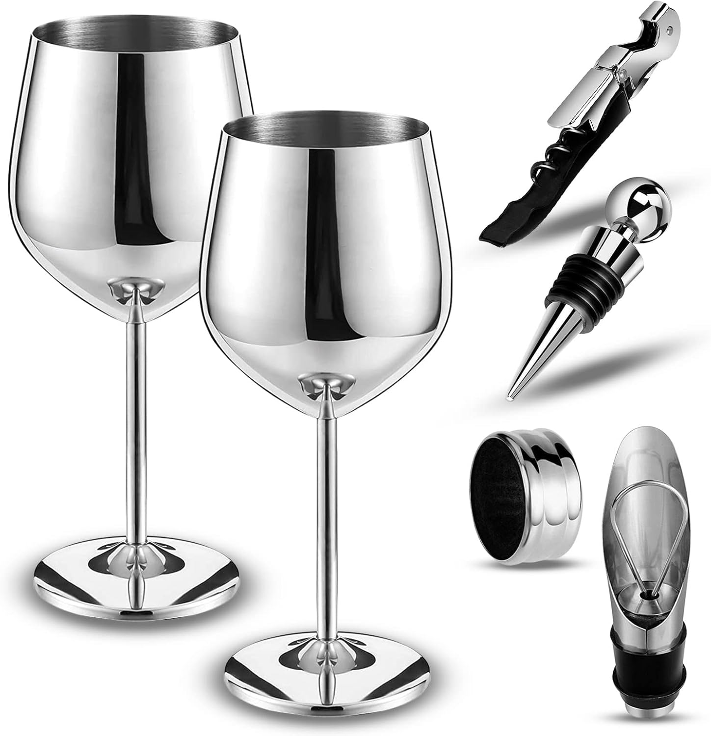Stainless Steel Wine Glass 18 oz Includes 4 Accessories Wine Opener, Wine