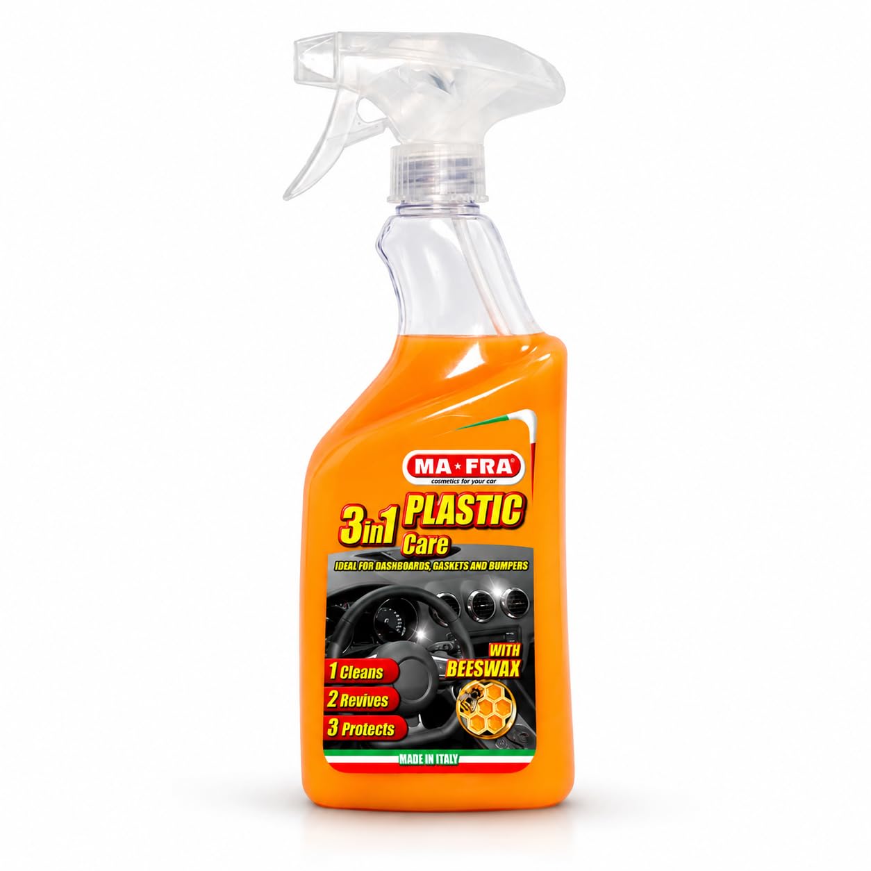 MA-FRA 3in1 Plastic Care Spray 500ml for Car Dashboard, Bumper, Rubber Gasket & Plastic Trim | Cleans, Revives & Protects | Beeswax Formula | Anti UV & Antistatic Car Interior Polish-image-28