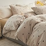 AMZTOP Twin Duvet Cover Set - Brown Gingham Comforter Cover with Zipper Closure - 3 Pieces, Includes 1 Duvet Cover& 2 Pillowcases, 100% Cotton Twin Bedding Sets for Teen Girls