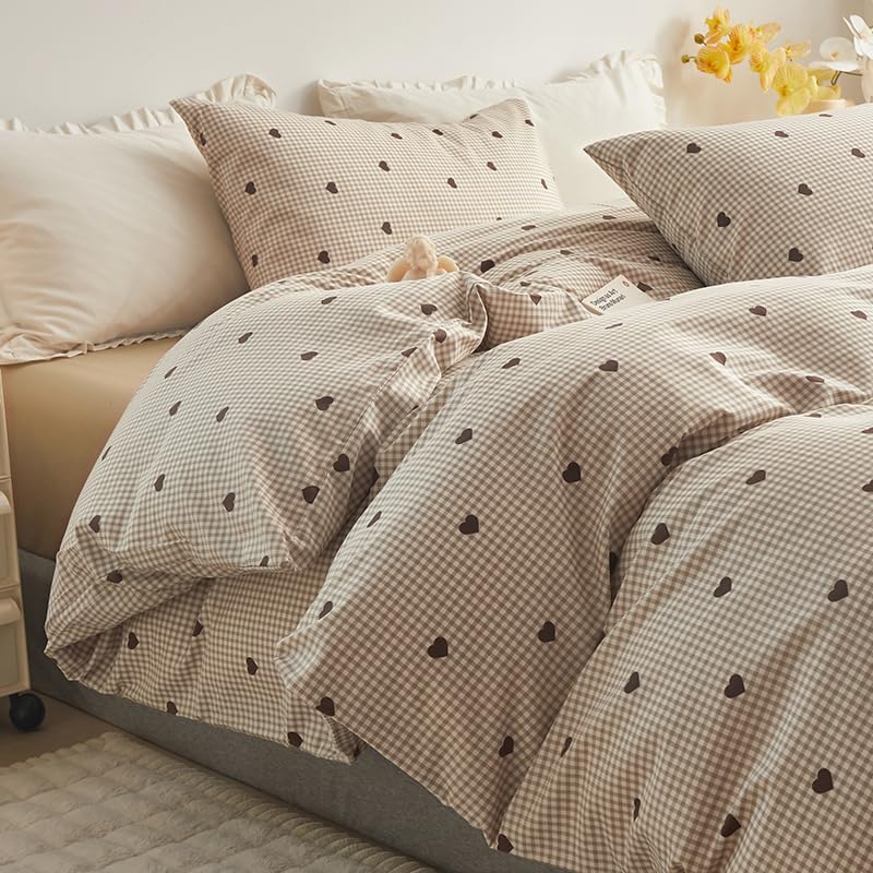 Amazon.com: AMZTOP Twin Duvet Cover Set - Brown Gingham Comforter