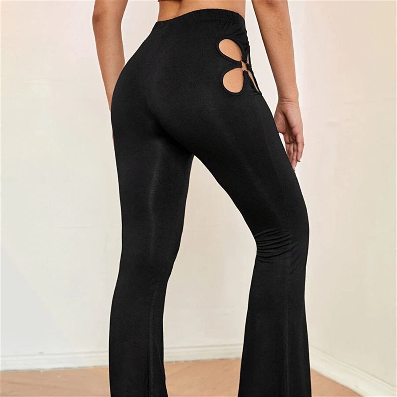 Maiyifu-GJ Women's High Waist Cut Out Pants Skinny Cut out Workout Flare Yoga Pant Sexy Stretch Wide Leg Long Trousers (Black,Small)