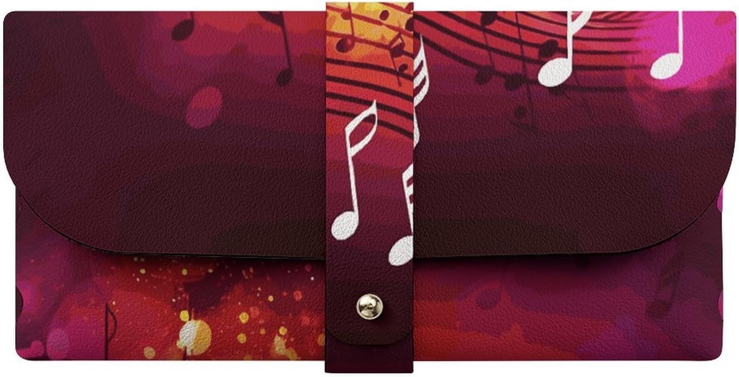 Music Notes Eyeglass Case Portable PU Leather Eyewear Cases Soft Inner Lining Sunglasses Pouch Fashion Reading Glasses Protector Bag for Commuting Weekend