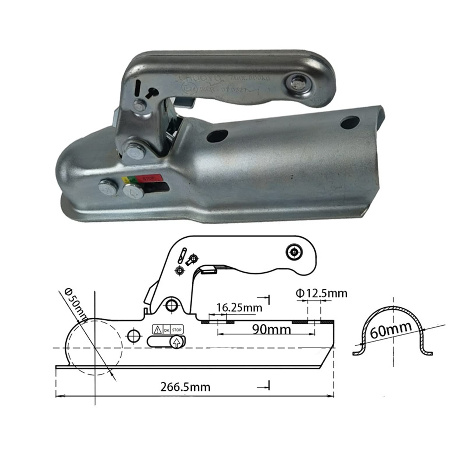 Enganche de Remolque, 1 Pcs Trailer Hitch Metal 80 0 kgs Kits de recuperación Bola Remolque duraderos Accesorios Cubierta for(50X60R-800KGS)