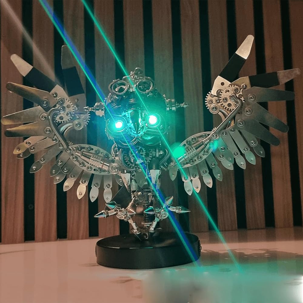 Kit de puzzle 3D en métal Steampunk Hibou – Plus de 700 pièces à faire soi-même avec lunettes et lumière | Sculpture d'animaux mécaniques en acier inoxydable pour adultes cadeau et affichage
