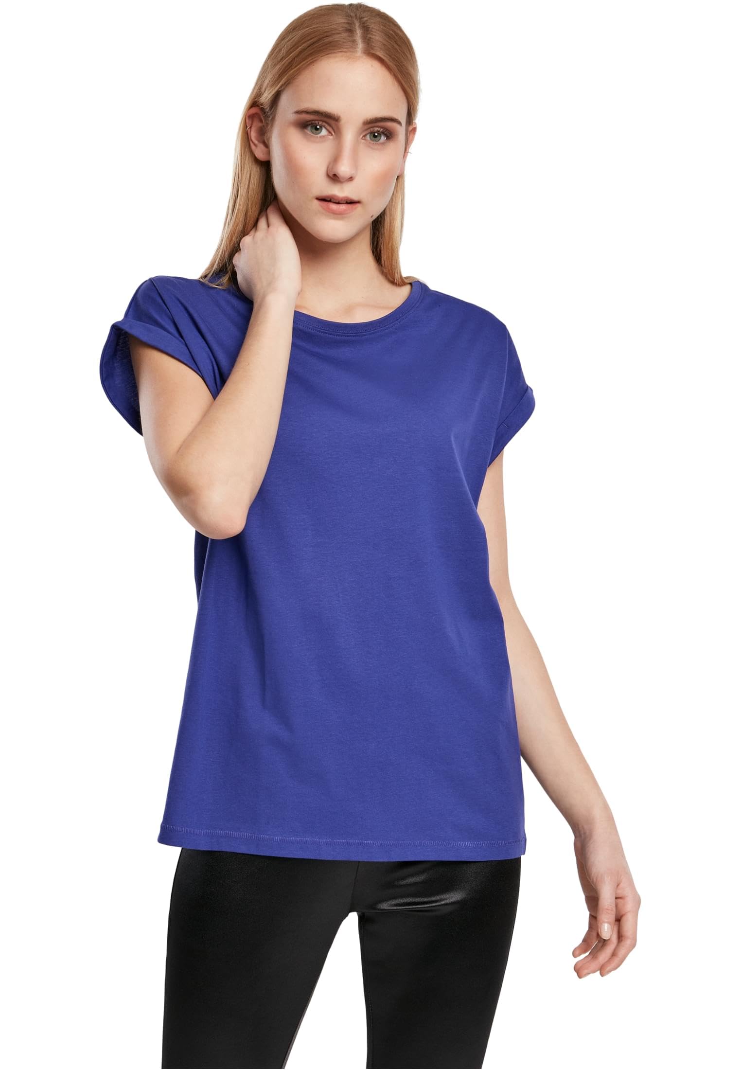Urban Classics Women's Bleu T-Shirt Extended Shoulder (Grandes Tailles)