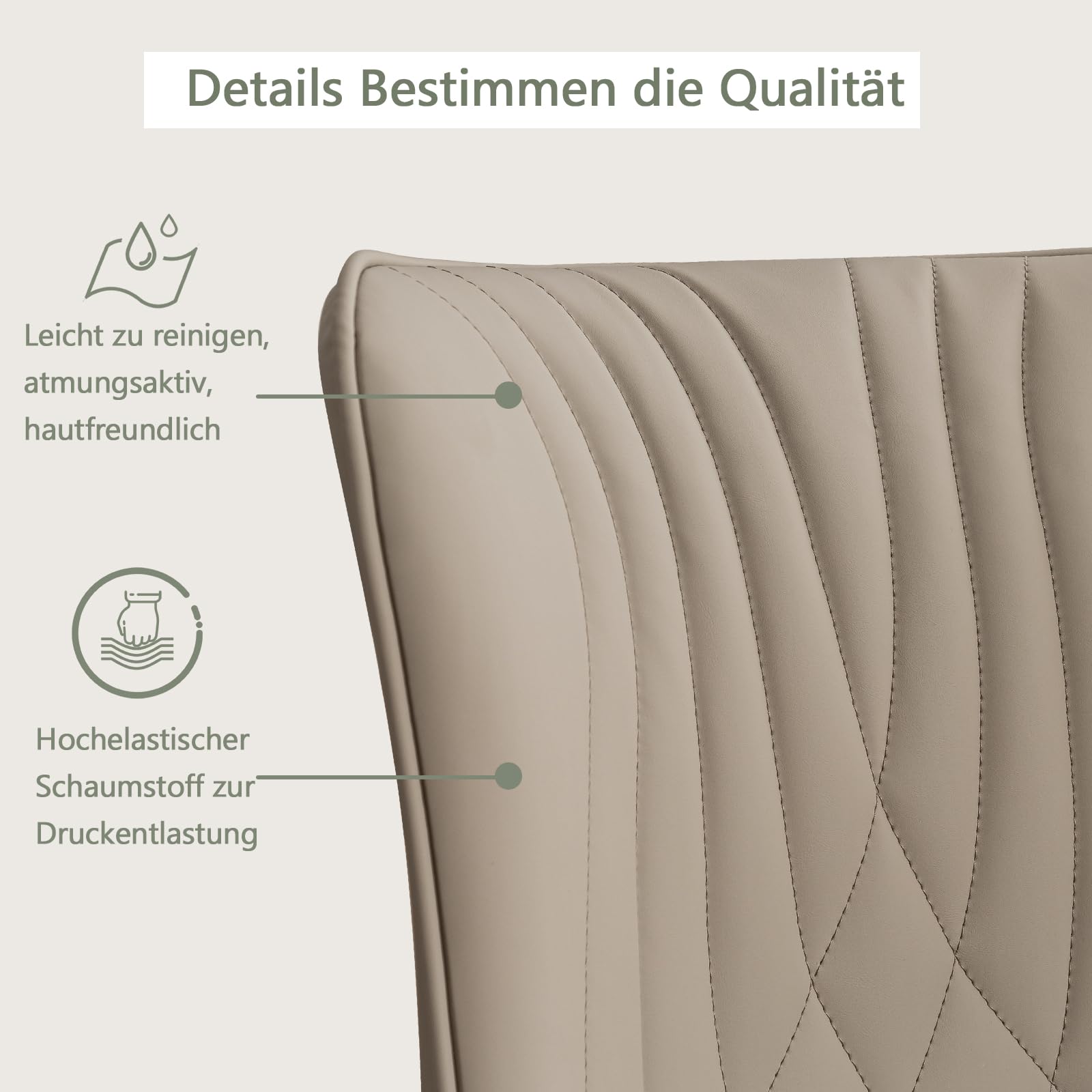 YOUTASTE Esszimmerstühle 2er Set, Kunstleder & Lehne, Küchenstühle Khaki | Bequemer Polsterstuhl mit Metallbeine, Fischschwanz-Design, Essstühle für Esszimmer, Küche, Wohnzimmer