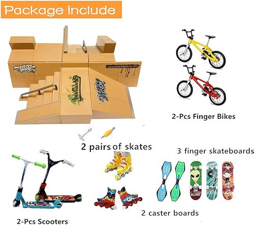Miniatura 2 de Kidsdream Kit de rampa de skate Park para patineta de dedo Ultimate Parks accesorios de entrenamiento con 19 piezas de patinetas, rampas, patines,