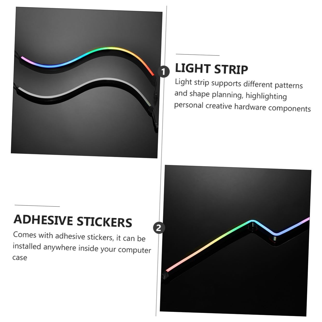 2 Pièces Barre Lumineuse de Châssis Rvb D'ordinateur Argb 400mm, Bande Lumineuse LED en Abs Noir, 28 Led, 5 V, Autocollants Adhésifs, pour Installation un Boîtier PC