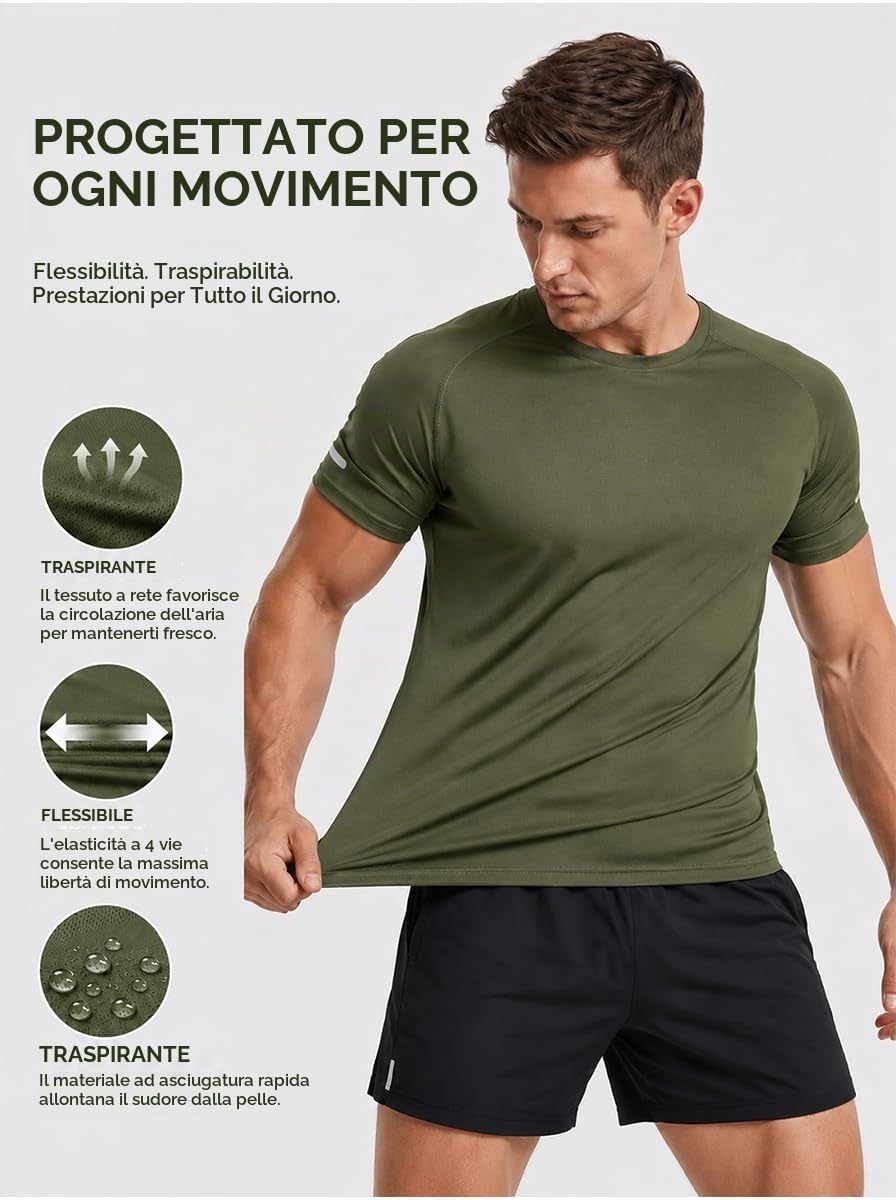 HUAKANG 3 Pezzi Magliette Uomo Manica Corta Running Shirt Palestra Fitness | Asciugatura Rapida,Sportiva,Running T-Shirt,Palestra Fitness