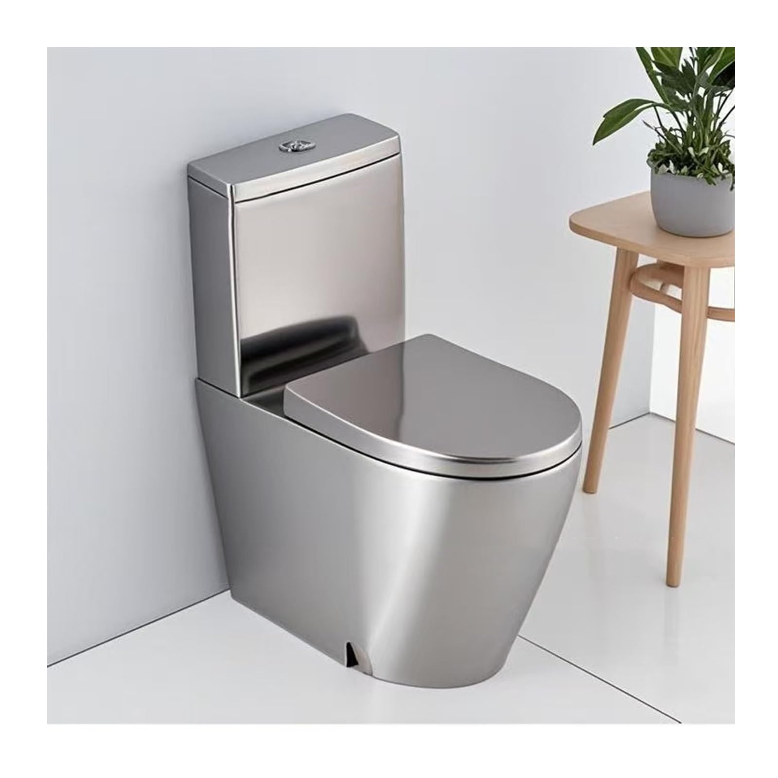 Inodoro de una pieza de acero inoxidable 304, cuenco de sifón de doble descarga de alta eficiencia, función de cierre suave, diseño de ahorro de agua, acabado brillante para baño comercial