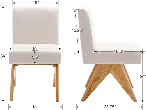 Miniatura 3 de Juego de 2 sillas de comedor modernas de estilo rústico de mediados de siglo, sillas de cocina tapizadas sin brazos con respaldo y patas de madera,