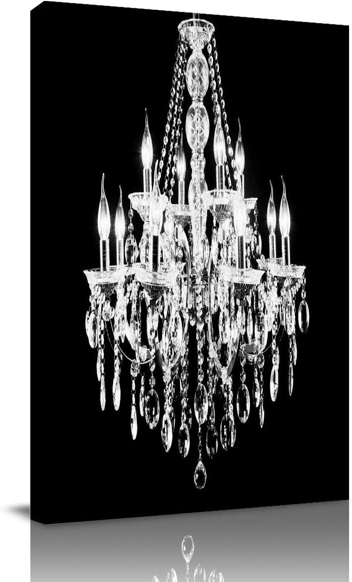 FOREVER20 Canvas Print Wall Art for Bathroom Kitchen Wall Decor Chandelier on Black Picture Painting Contemporary Artwork Stretched and Framed for Bedroom 12" W x 18" L