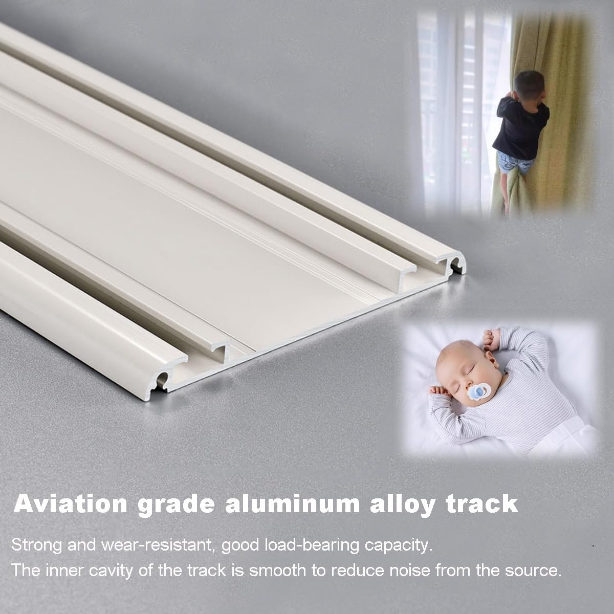 Sistema de riel divisor de habitación resistente montado en el techo, riel deslizante de aluminio de 1,30 m para balcones y espacios abiertos, funcionamiento silencioso (negro)