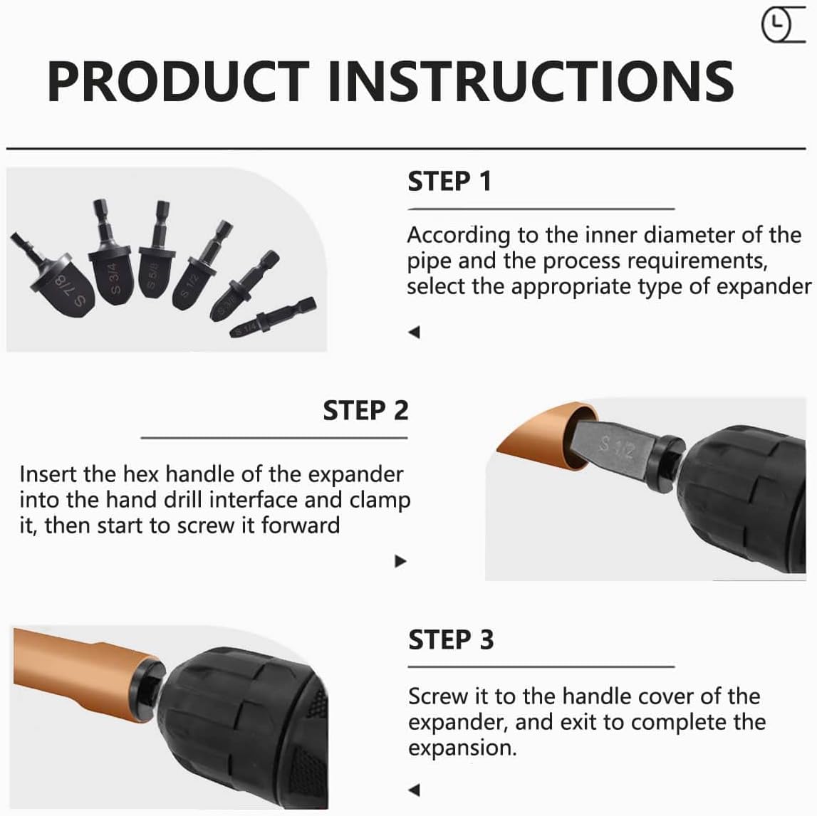 Hymnorq 6-Piece HVAC Copper Pipe Swaging Tool Drill Bit Set - 1/4" to 7/8" Spin Swage Tube Expander for Air Conditioner Repair - Hex Shank for Power Drills & Impact Drivers