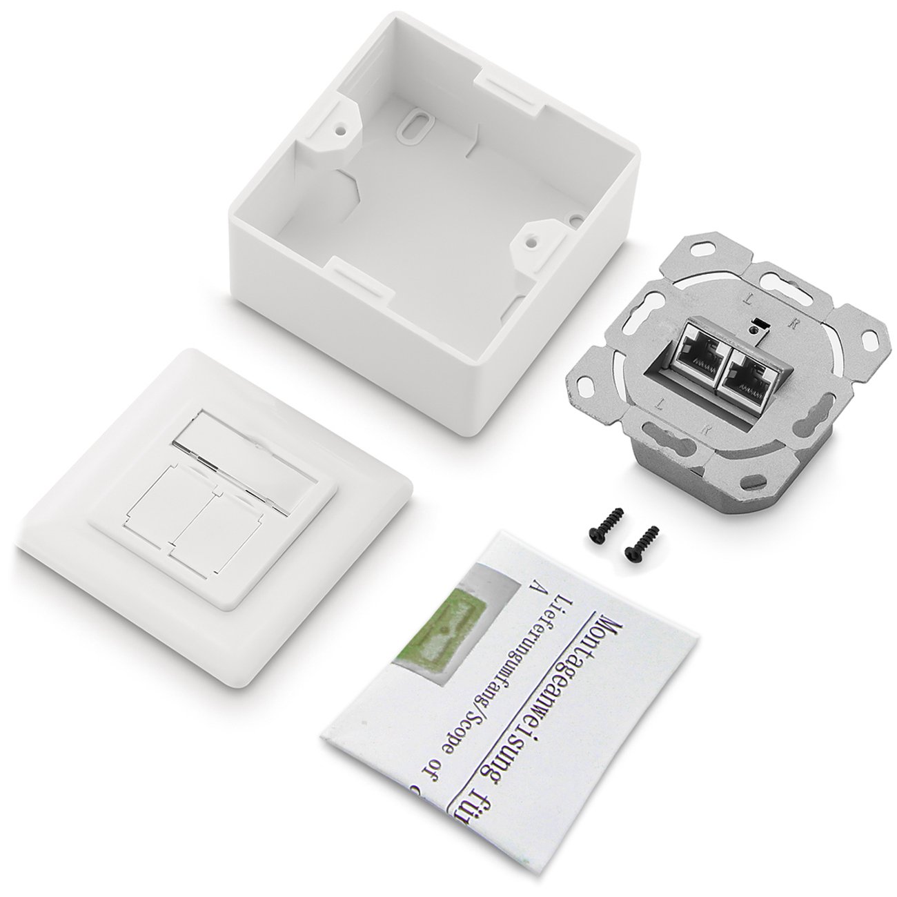 deleyCON 10x CAT 6 Universale Presa di Rete - 2x Porta RJ45 - Schermato - Superficie o Filo - 1 Gigabit Ethernet Rete - EIA/TIA 568A&B - Bianco