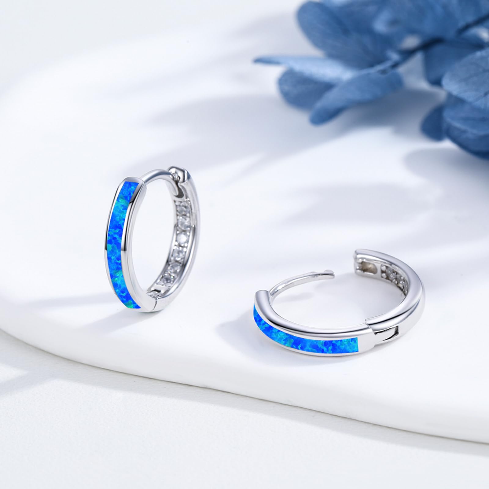 Opal kolczyki damskie, srebro wysokiej próby 925, kreolki, opal, kreolki, małe srebrne kolczyki, cyrkonie, opal, biżuteria, prezent dla kobiet, kobiet, dziewcząt, 15 mm