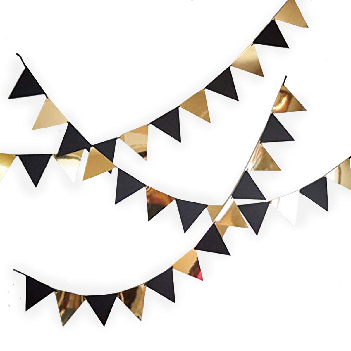 Rozi Decoration® Party Bunting Flags Banner for Kids Room, Play School Decoration, Birthday Party, Baby Shower (Black & Golden, Set of 1)