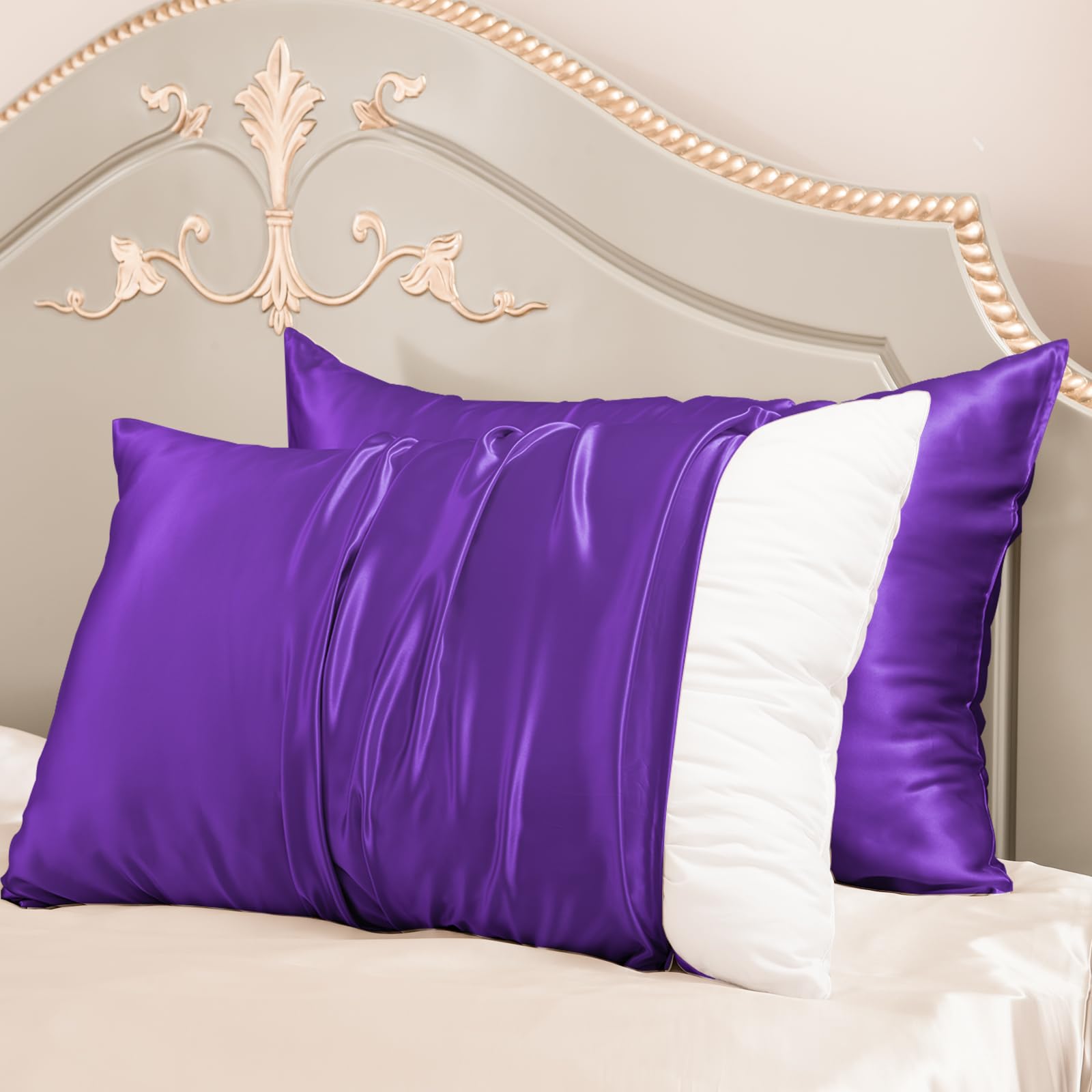 PROMEED Juego de 2 fundas de almohada de seda de 23 momme para niños con bolsa de colada, seda de morera natural de grado 6A+, juego de viaje, con cremallera (niños/viajes, 33 x 46 cm, morado)