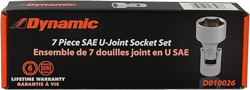 Miniatura 5 de Dynamic Herramientas 3/8" Drive 7 Pieza 6 Puntos SAE, Conjunto Universal Flex Socket Set, 3/8" - 3/4"