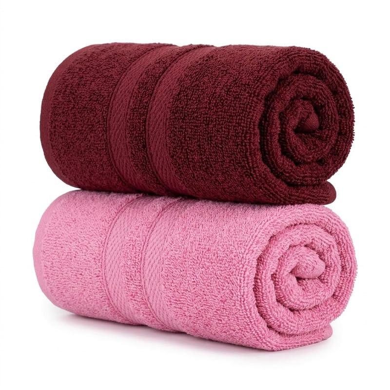 Image of TowelWala Premium Hand Towel 550 GSM Soft Absorbent Quick Dry (Pink /Maroon)