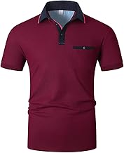 Men's Short Sleeve Polo Shirt Casual Basic Tennis Golf Polo Shirts Contrast Collar T-Shirt with Pocket