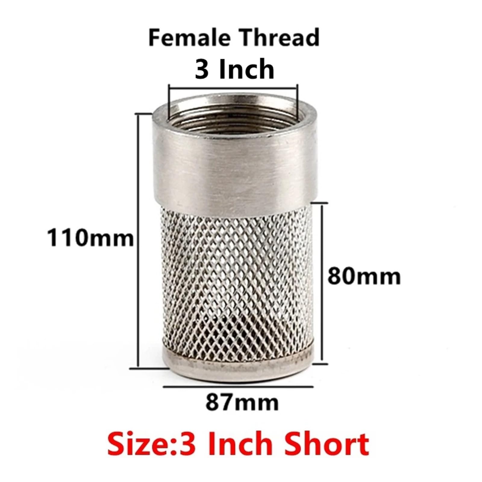 Filtro de Rosca Hembra de Acero Inoxidable for riego agrícola, Malla for Manguera de Bomba de Agua y Limpieza de acuarios (tamaño de 1/2" a 4")(3 Inch Short)