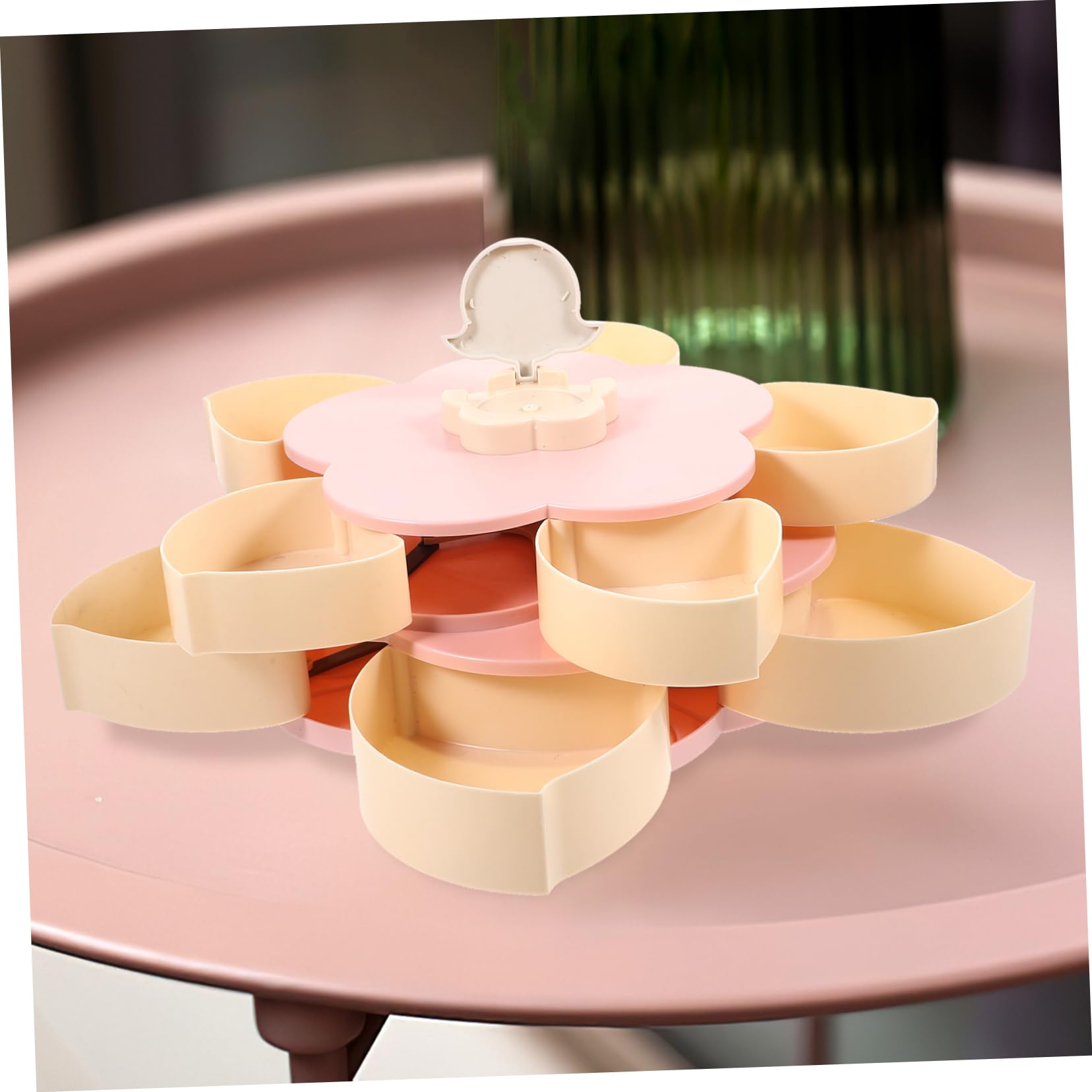 COLLBATH Blumenform-aufbewahrungsbox Für Süßigkeiten Zweischichtig Snackbehälter Mit Handyhalter Drehdesign Lebensmittelbox Mit Fächern