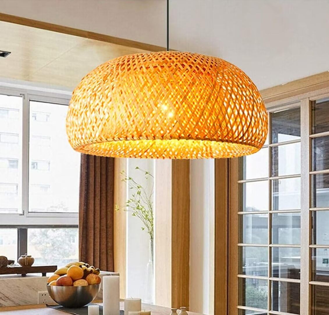 Hand-Woven Bamboo Pendant Light Double-Layer lampshade Bamboo-Woven Hollow Ceiling Light Chandelier Ceiling Lamp for Bar, Coffee, Dining Room, Hotel