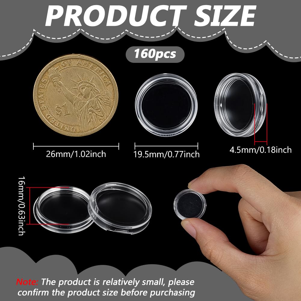FINGERINSPIRE 160 Pcs Coin Capsules Holder for Collectors 16mm Plastic Coins Storage Box Clear Flat Round Coin Holder - Image 2